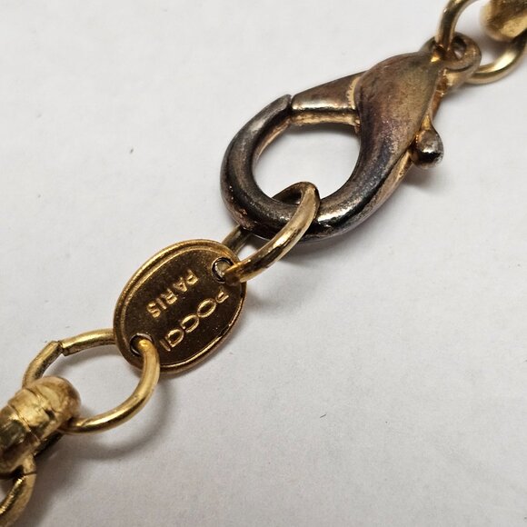 Signed POGGI Paris French Coutre Gold Tone Statement Necklace Pear Ball Drop - Picture 6 of 14